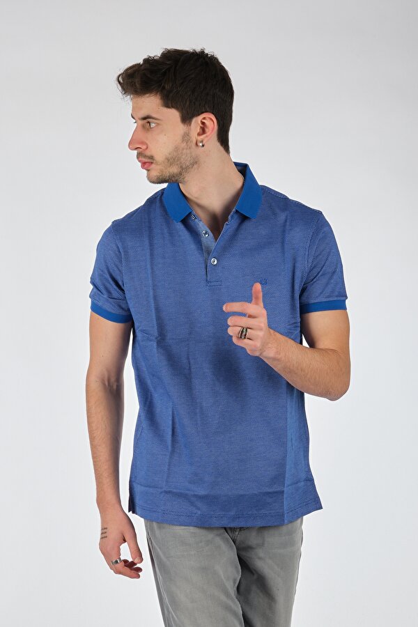 Polo Yaka Puantiye Kısa Kollu Saks Erkek T-Shirt 1102600