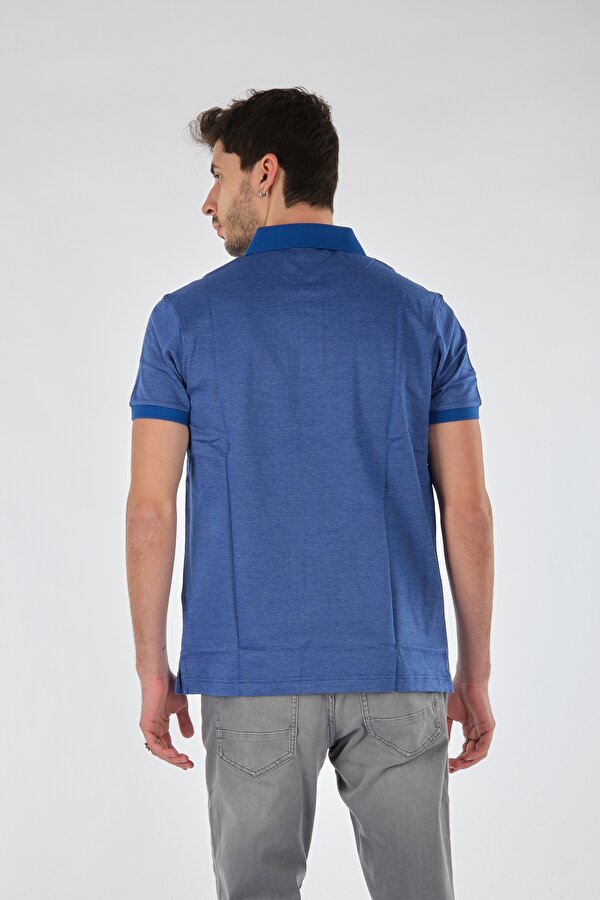 Polo Yaka Puantiye Kısa Kollu Saks Erkek T-Shirt 1102600
