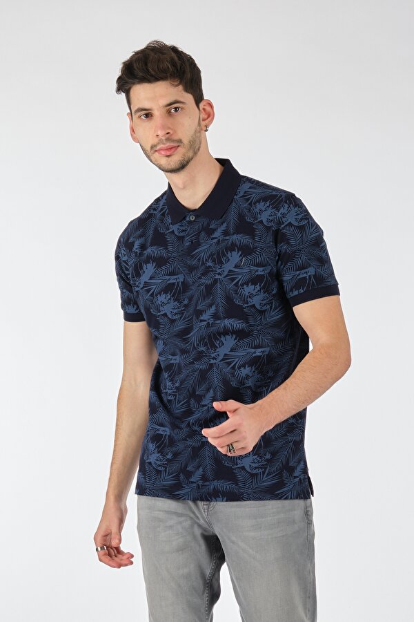 Polo Yaka Desenli Kısa Kollu Lacivert Erkek T-Shirt 1102612