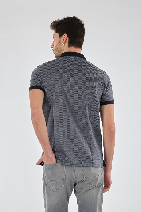Polo Yaka Puantiye Kısa Kollu Lacivert-Gri Erkek T-Shirt 1102605