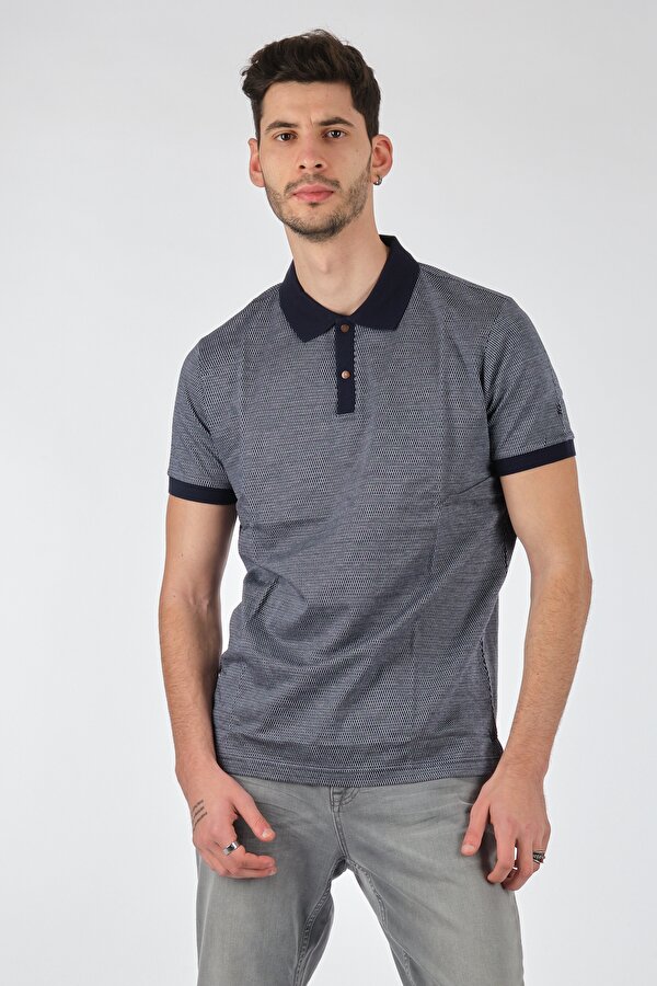 Polo Yaka Puantiye Kısa Kollu Lacivert-Gri Erkek T-Shirt 1102605