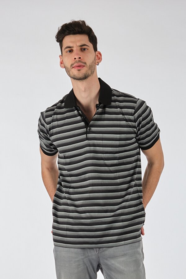 Polo Yaka Cepli Kısa Kollu Siyah-Gri Erkek T-Shirt 1102603