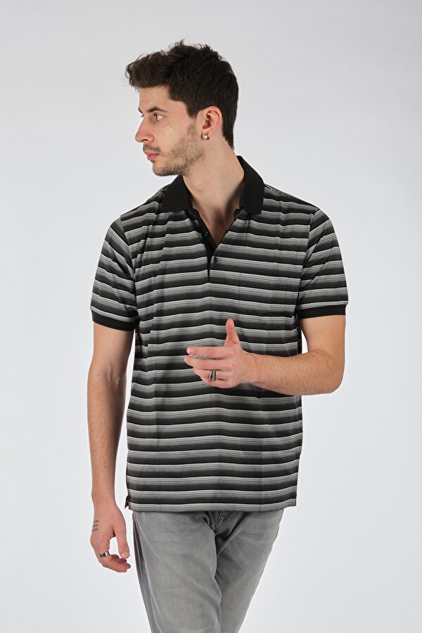 Polo Yaka Cepli Kısa Kollu Siyah-Gri Erkek T-Shirt 1102603