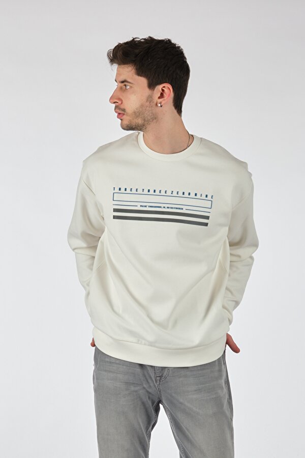 Gmg Fırenze Bisiklet Yaka Baskılı Uzun Kollu Ekru Erkek Sweatshirt 22108111