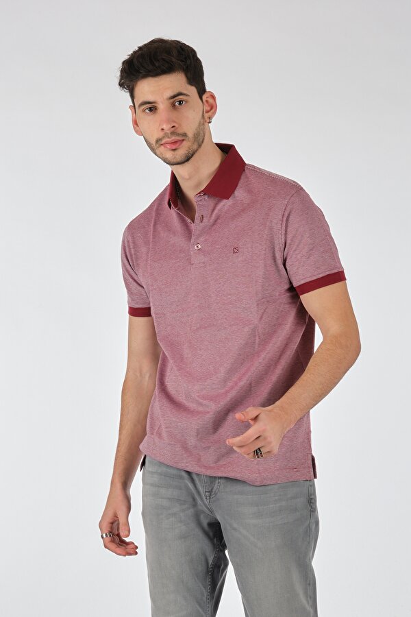 Polo Yaka Çizgili Kısa Kollu Kırmızı-Beyaz Erkek T-Shirt 1102598