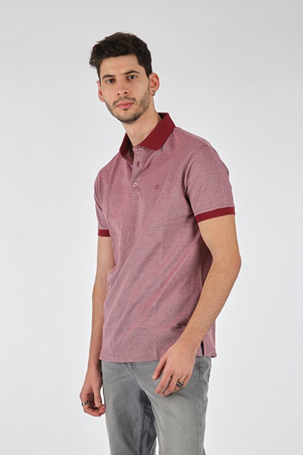 Polo Yaka Çizgili Kısa Kollu Kırmızı-Beyaz Erkek T-Shirt 1102598