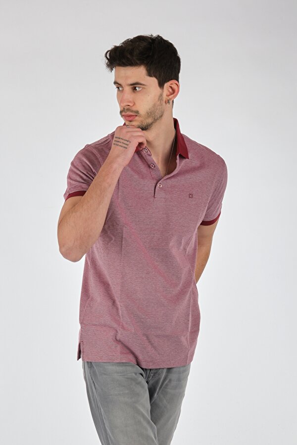 Polo Yaka Çizgili Kısa Kollu Kırmızı-Beyaz Erkek T-Shirt 1102598