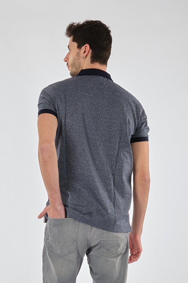Polo Yaka Desenli Kısa Kollu Gri-Lacivert Erkek T-Shirt 1102597