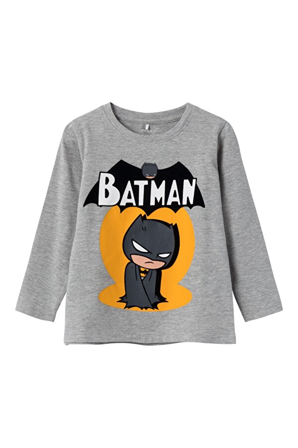 Bisiklet Yaka Baskılı Gri-Melanj Erkek Çocuk Sweatshirt 13221192