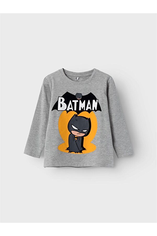 Bisiklet Yaka Baskılı Gri-Melanj Erkek Çocuk Sweatshirt 13221192