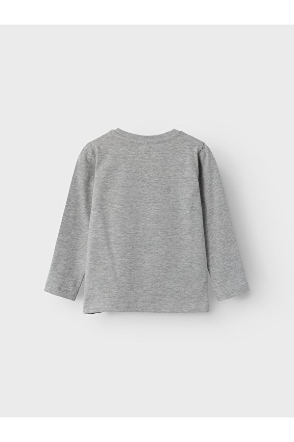 Bisiklet Yaka Baskılı Gri-Melanj Erkek Çocuk Sweatshirt 13221192