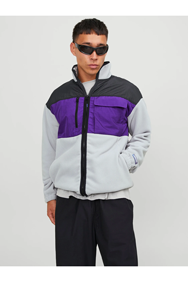 Jack&Jones Dik Yaka Rahat Kesim Gri-Mor Erkek Polar 12247261