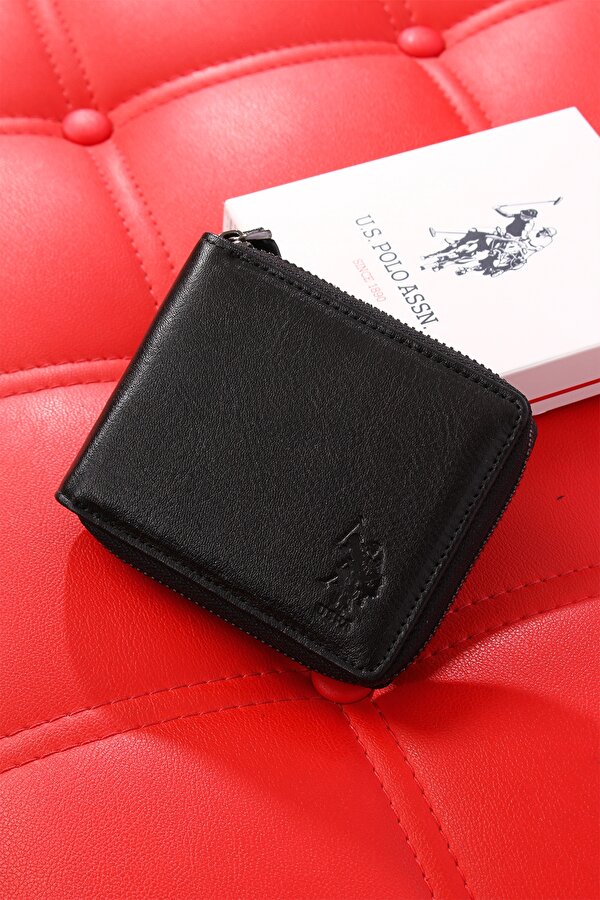 U.S.POLO ASSN. 23748-23747-23749-23746 FERMUARLI HAKİKİ DERİ CÜZDAN KARTLIK SİYAH