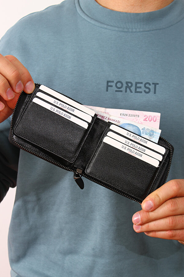 U.S.POLO ASSN. 23748-23747-23749-23746 FERMUARLI HAKİKİ DERİ CÜZDAN KARTLIK SİYAH