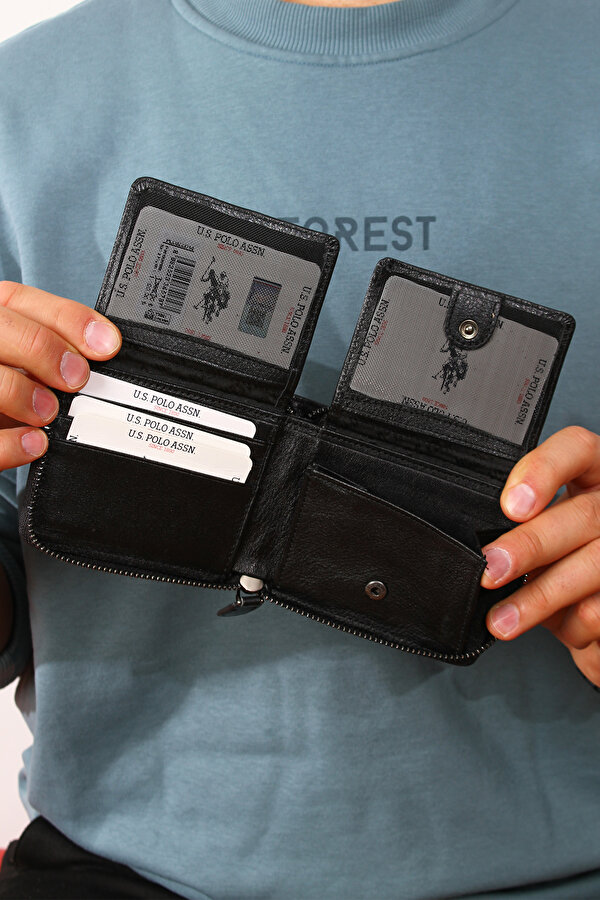 U.S.POLO ASSN. 23748-23747-23749-23746 FERMUARLI HAKİKİ DERİ CÜZDAN KARTLIK SİYAH