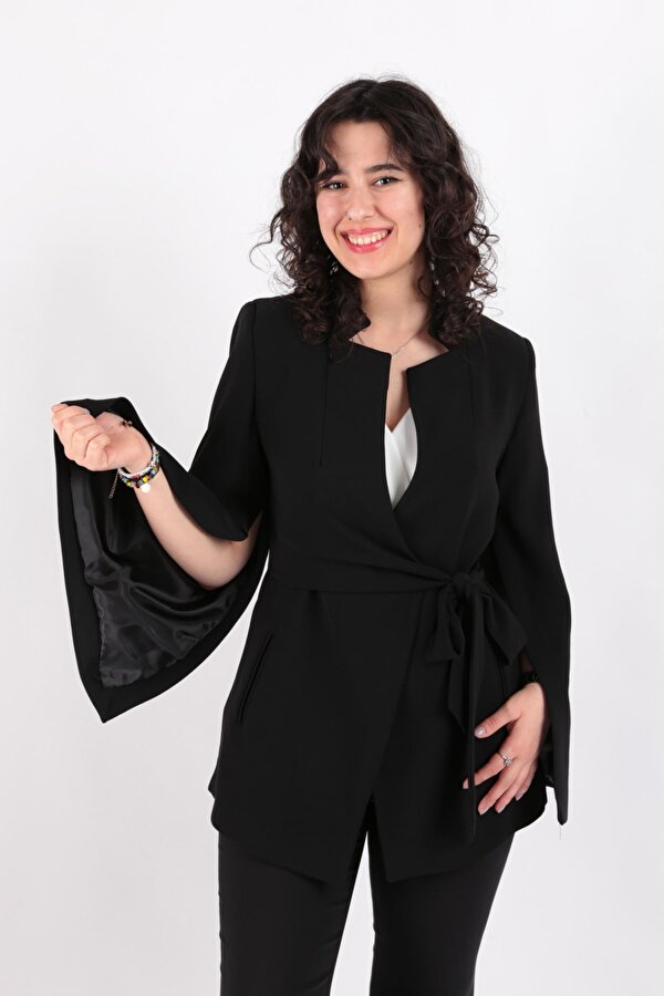 90177 Kadın Yırtmaç Detaylı İspanyol Kollu Blazer Ceket