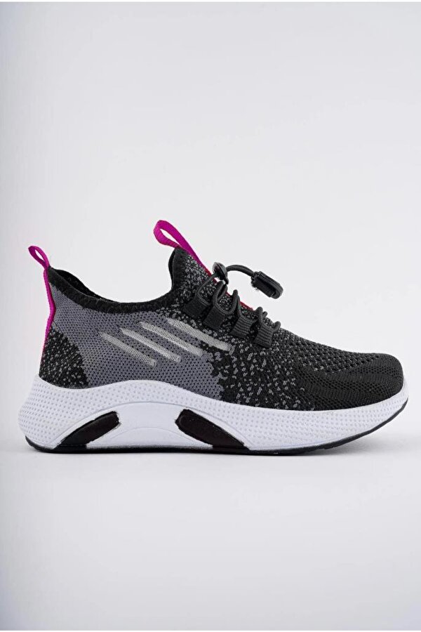 507-24 Triko Sneaker Kız Çocuk Ayakkabı Siyah Pembe 26-30