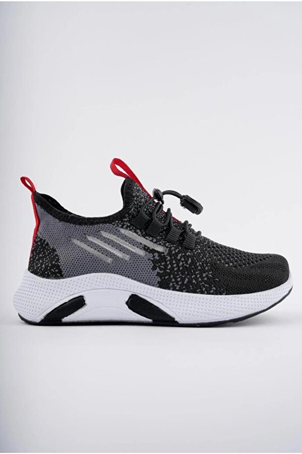 507-24 Triko Sneaker Erkek Çocuk Ayakkabı Siyah Kırmızı 26-30