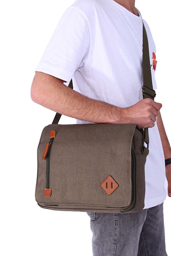 GK61 KANVAS POSTACI ÇANTASI ÇOK BÖLMELİ ÜNİVERSİTE OMUZ ÇANTA MACBOOK TABLET ÇANTA HAKİ