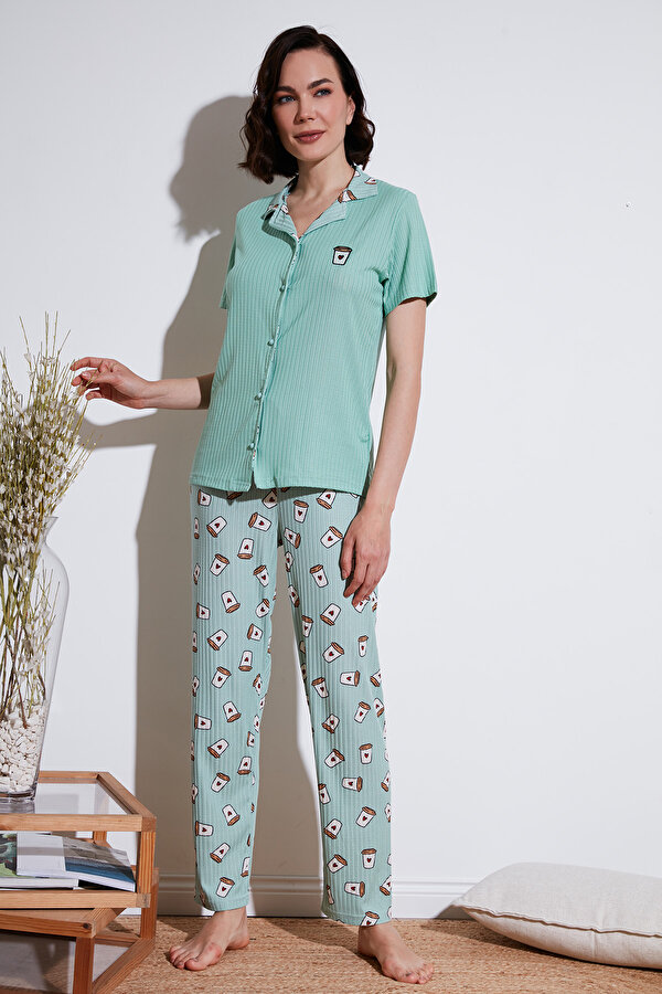 Bayan Pijama Takımı 65740102 Mint-Bej