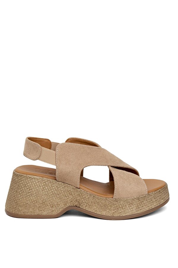 BY2090.509S Kadın Dolgu Topuk Sandalet Camel