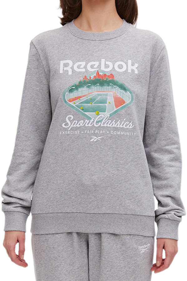 Reebok Court Sport Ft Crew Серый 014 Женщина Джемпер