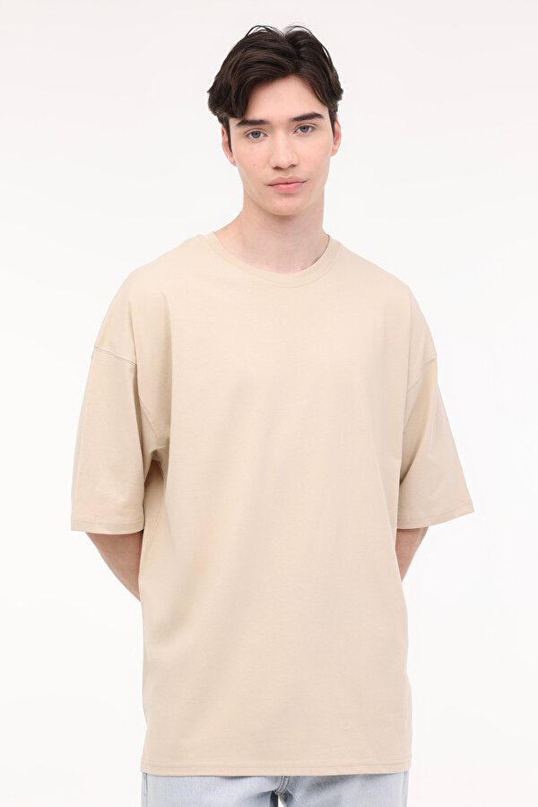 JORGRAND OVERSIZE TEE SS Bej Erkek Kısa Kol T-Shirt
