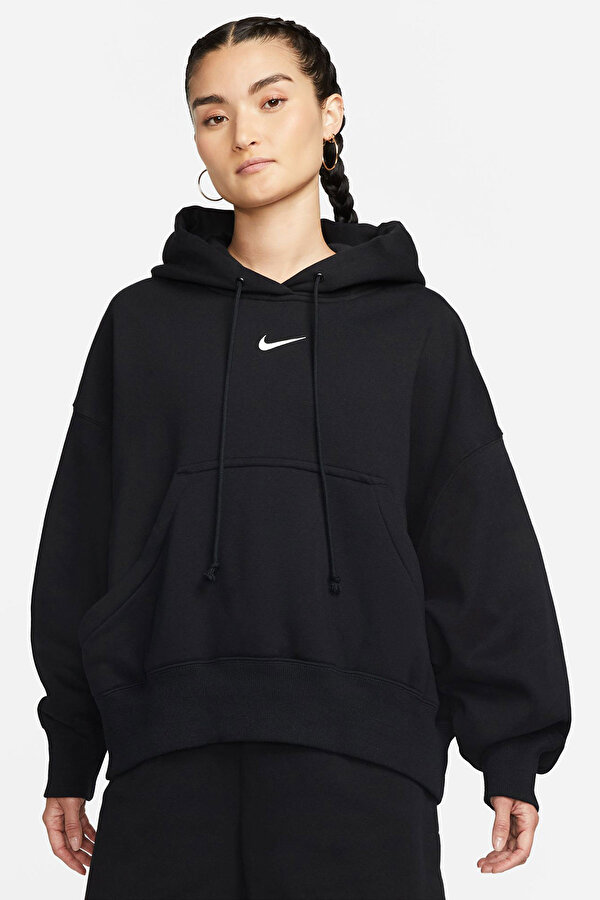W NSW PHNX FLC OOS PO HOO Siyah Kadın Sweatshirt