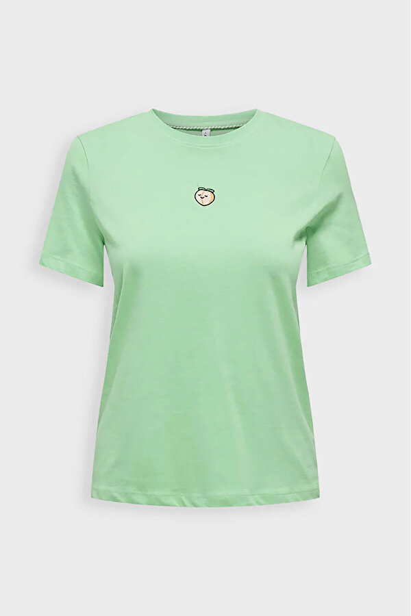 Kadın Onlfoodıe Baskı ve Yazı Detaylı Kısa Kol %100 Pamuk T-Shirt 15316728 Yeşil
