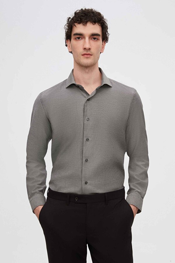 Ds Damat Slim Fit Antrasit İtalyan Yaka Armürlü Gömlek