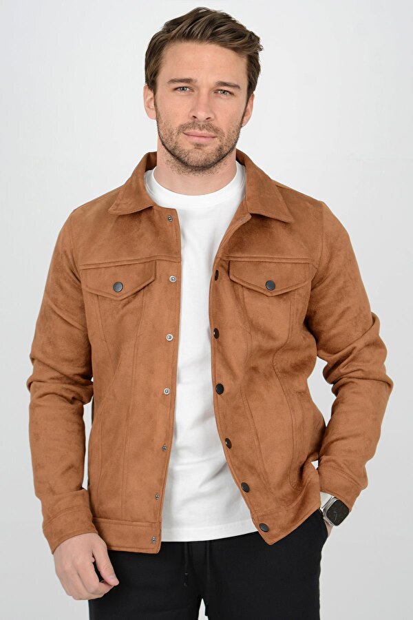Erkek Slim Fit Cepli Nubuk Ceket Kahverengi Edw081