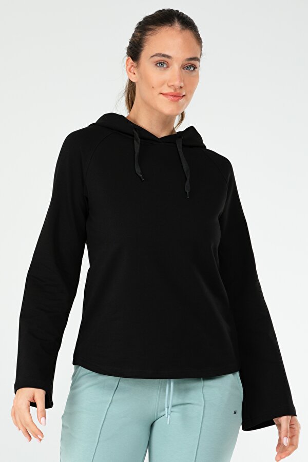 Siyah Regular Pamuklu Kapüşonlu Kadın Sweatshirt SC1176