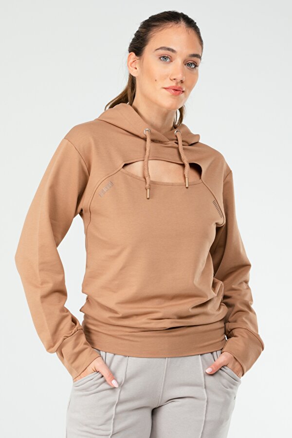Camel Regular Pamuklu Kapüşonlu Kadın Sweatshirt SC1177
