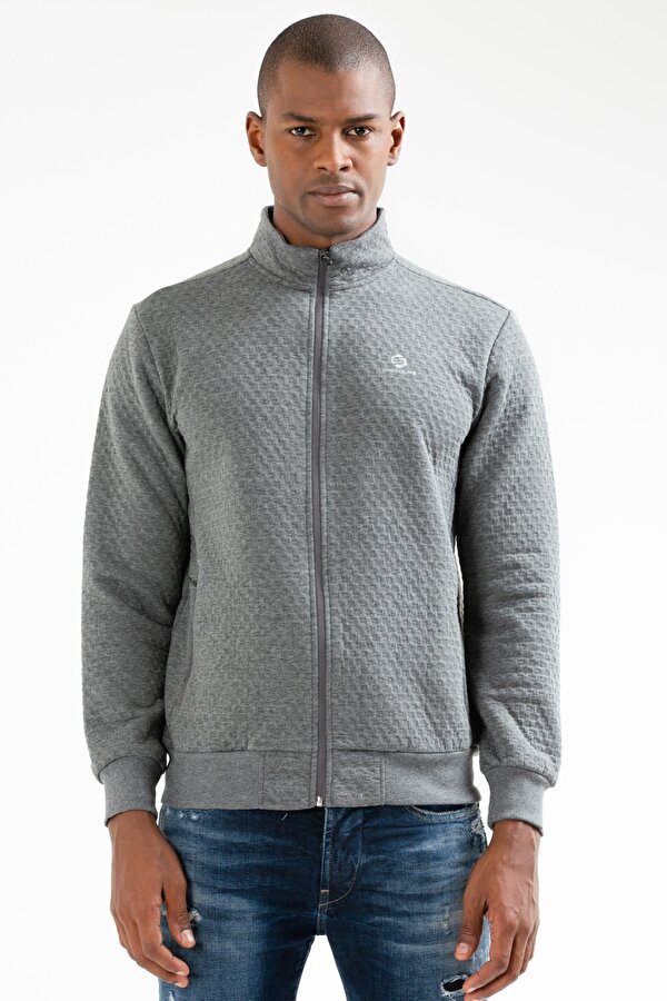 Antrasit Regular Kapitone Dik Yaka Erkek Sweatshirt XC2165