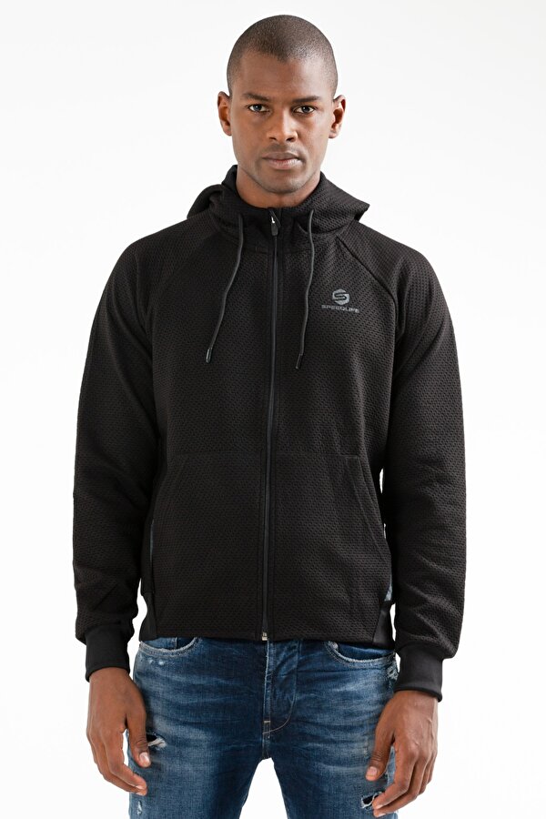 Siyah Regular Kapitone Kapüşonlu Erkek Sweatshirt XC2181