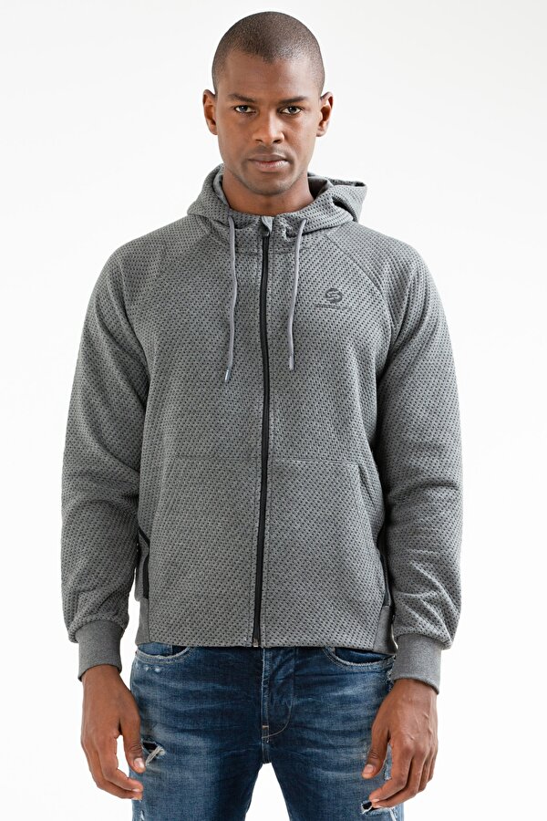 Antrasit Regular Kapitone Kapüşonlu Erkek Sweatshirt XC2181