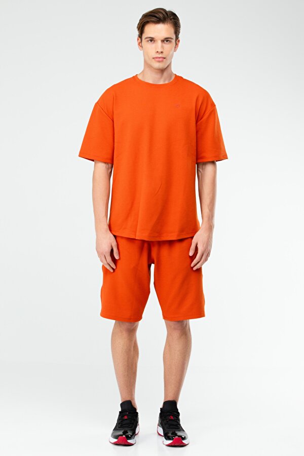 Kiremit Oversize Bisiklet Yaka Basic Erkek Şort Takım XB0067