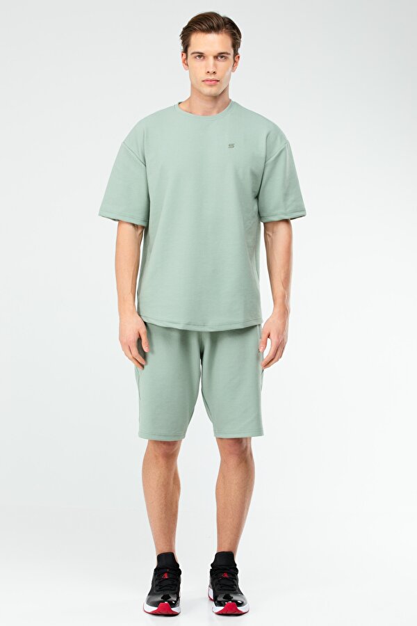 Yeşil Oversize Bisiklet Yaka Basic Erkek Şort Takım XB0067