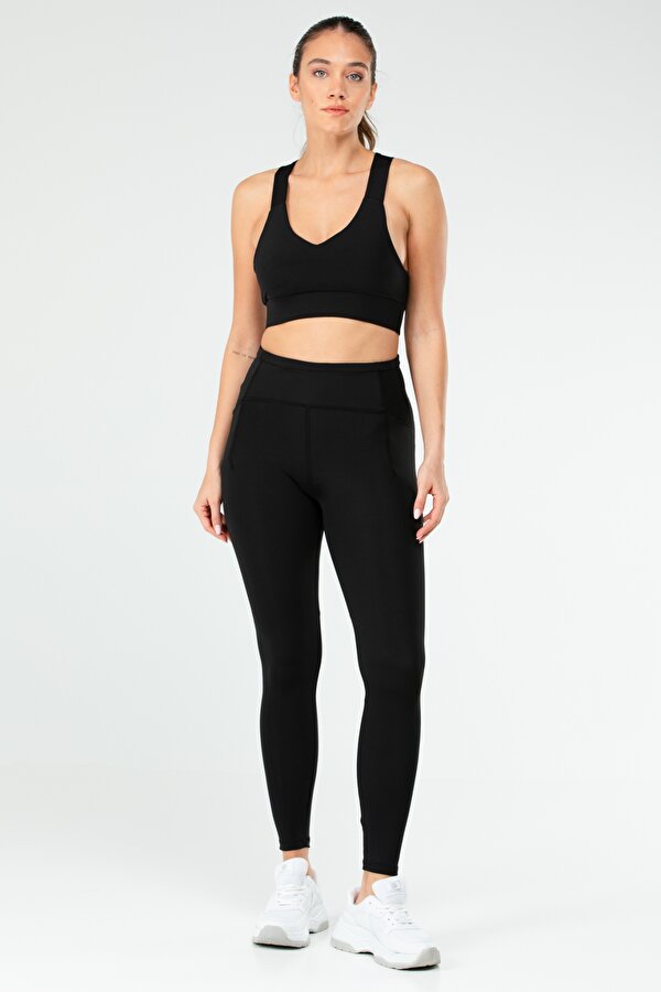 Siyah Slim Fit Micro Yüksek Bel Toparlayıcı Kadın Tayt Takım SB0851