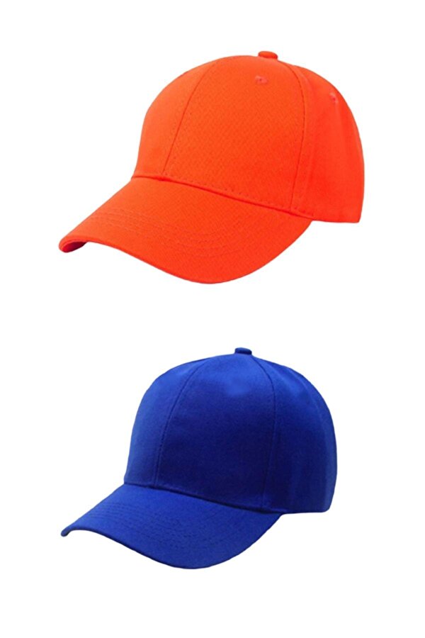 Unisex Ayarlanabilir Spor Turuncu-mavi Basic Kep Şapka 2 li Set