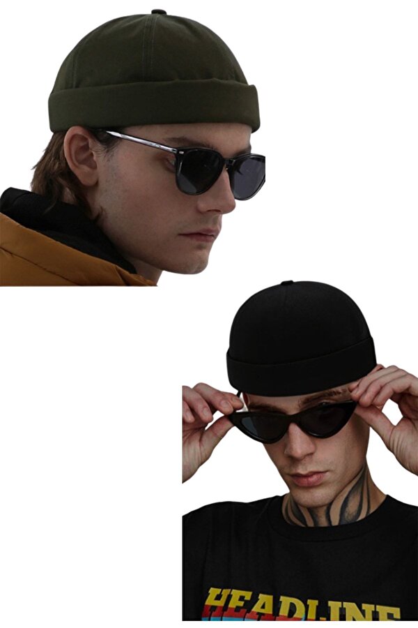 Ayarlanabilir Haki-siyah Retro Takke Yazlık 2 li Set