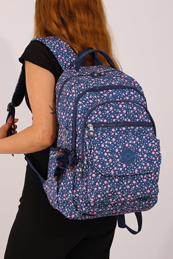 eba-8803 Klinkır Okul çantası Sırt Çanta Günlük Gezi Spor Seyahat Tatil Çok Gözlü Laptop Bölmeli PİNK FLOWER