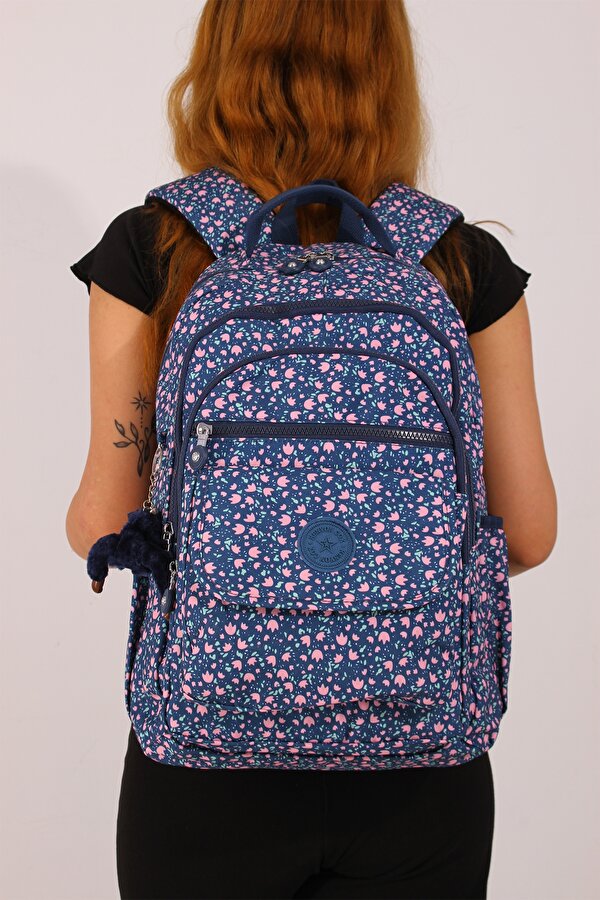 eba-8803 Klinkır Okul çantası Sırt Çanta Günlük Gezi Spor Seyahat Tatil Çok Gözlü Laptop Bölmeli PİNK FLOWER