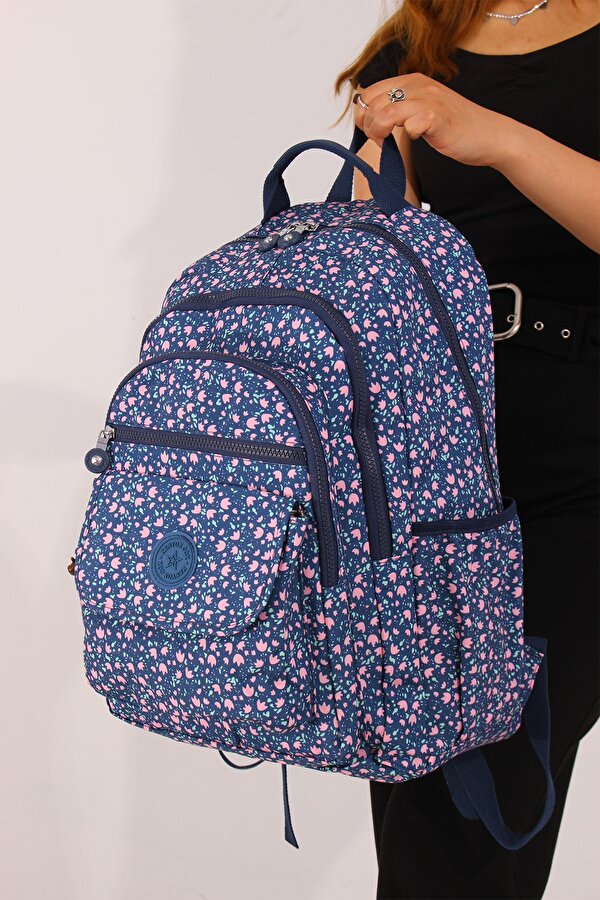 eba-8803 Klinkır Okul çantası Sırt Çanta Günlük Gezi Spor Seyahat Tatil Çok Gözlü Laptop Bölmeli PİNK FLOWER