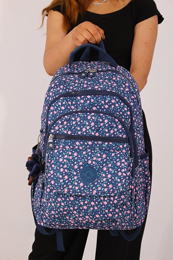 eba-8803 Klinkır Okul çantası Sırt Çanta Günlük Gezi Spor Seyahat Tatil Çok Gözlü Laptop Bölmeli PİNK FLOWER