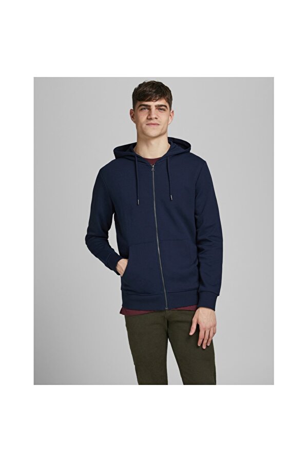 Jack&Jones Kapüşonlu Fermuarlı Lacivert Erkek Sweatshirt 12181901
