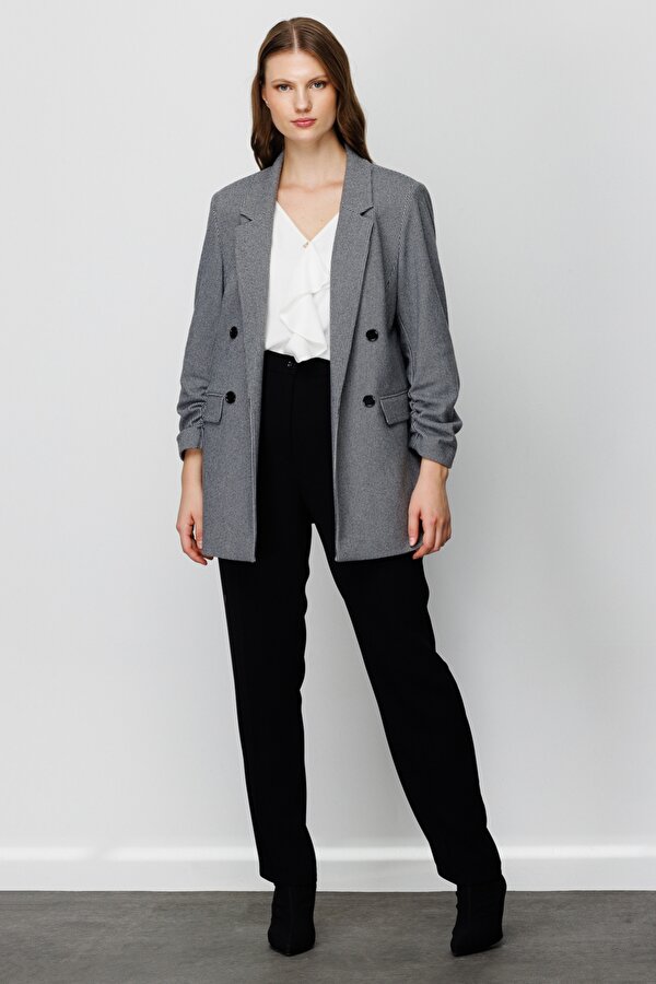 Büyük Beden Pötikare Siyah Kadın Ceket 23204545