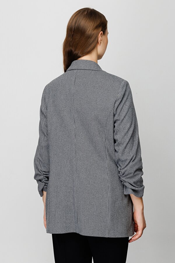 Büyük Beden Pötikare Siyah Kadın Ceket 23204545