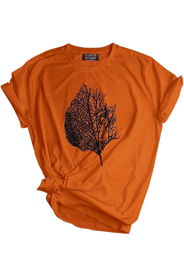 Store Unisex Baskılı Tişört Outdoor Sport T-shirt YAPRAK TURUNCU