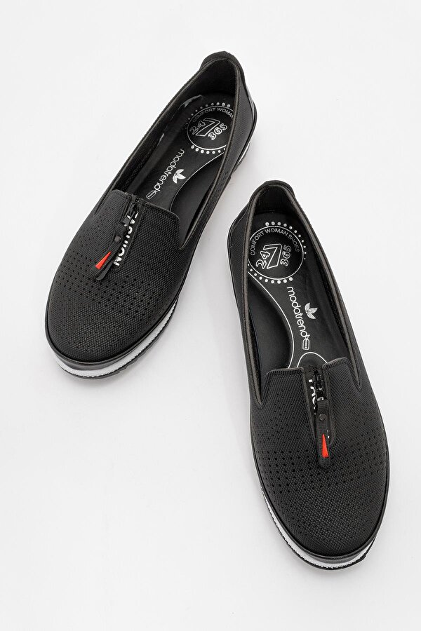 Kadın Fermuarlı Babet SİYAH KOT